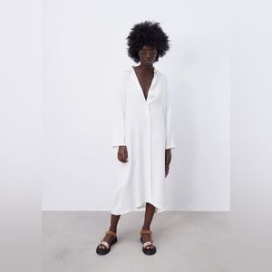 Zara Oyster White Oversized Shirt Dress with pockets - XS